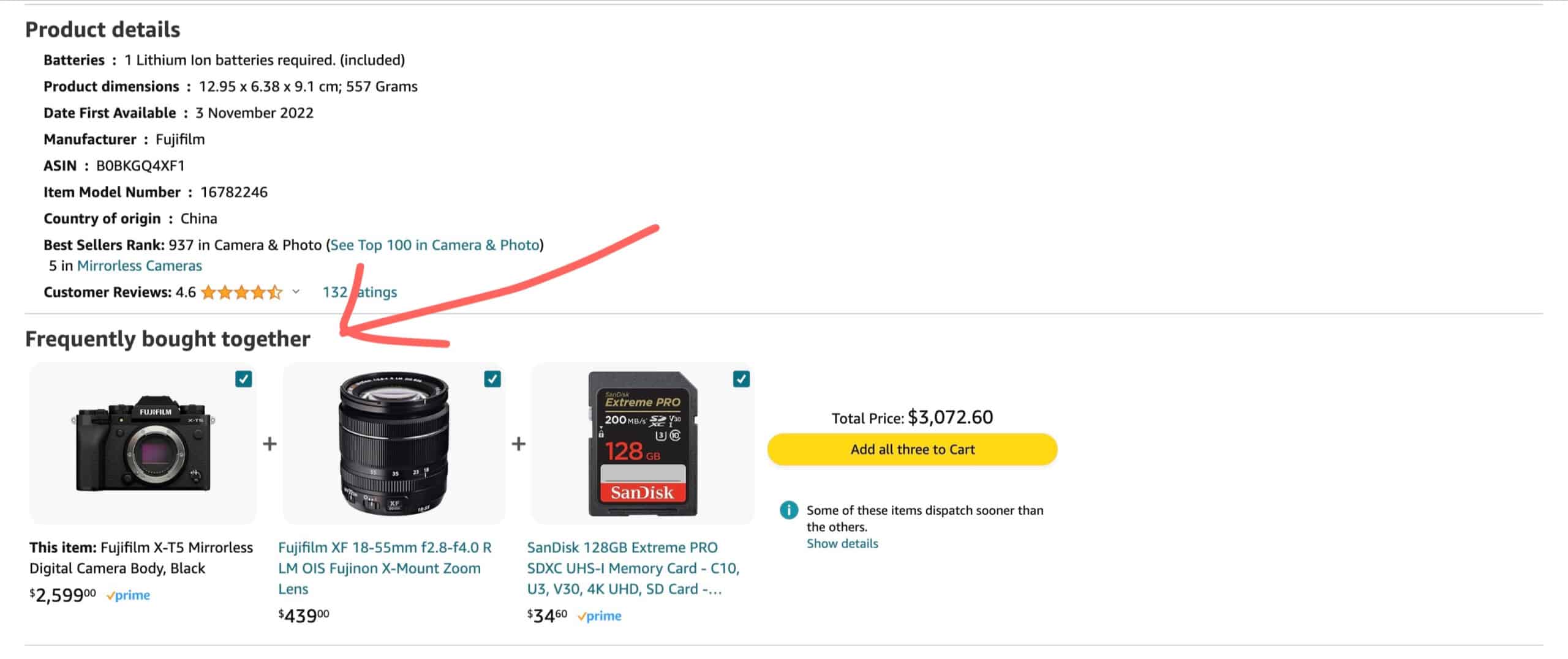 An example of cross-selling on amazon